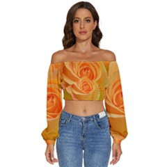 Flower Plant Rose Nature Garden Orange Macro Long Sleeve Crinkled Weave Crop Top by Ravend