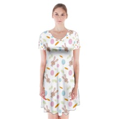 Easter Bunny Pattern Hare Easter Bunny Easter Egg Short Sleeve V-neck Flare Dress by Ravend