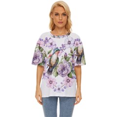 Hummingbird In Floral Heart Oversized Basic Tee by augustinet