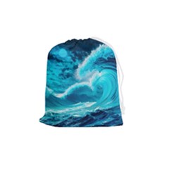 Ai Generated Waves Ocean Sea Tsunami Nautical Sea Drawstring Pouch (medium) by Ravend