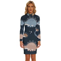 Dino Art Pattern Design Wallpaper Background Long Sleeve Shirt Collar Bodycon Dress by Ravend