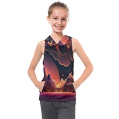 Fire Flame Burn Hot Heat Light Burning Orange Kids  Sleeveless Hoodie