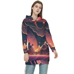 Fire Flame Burn Hot Heat Light Burning Orange Women s Long Oversized Pullover Hoodie by Ravend