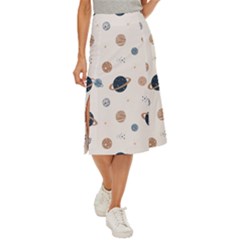 Space Planets Art Pattern Design Wallpaper Midi Panel Skirt by Ravend