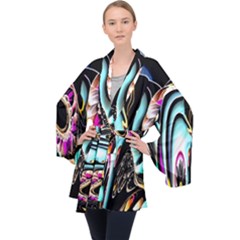 Garden Flower Nature Digital Art Abstract Long Sleeve Velvet Kimono 