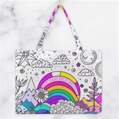 Rainbow Fun Cute Minimal Doodle Drawing Art Medium Tote Bag by Ravend