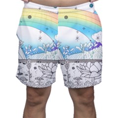 Rainbow Fun Cute Minimal Doodle Drawing Arts Men s Shorts by Ravend