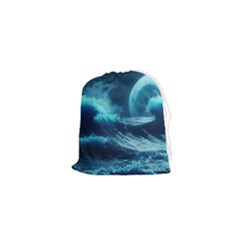 Moonlight High Tide Storm Tsunami Waves Ocean Sea Drawstring Pouch (xs) by Ravend