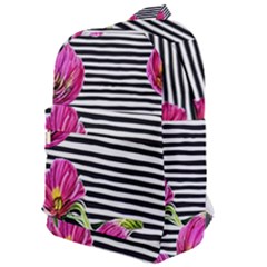 Pink Flowers Black Stripes Classic Backpack by GardenOfOphir