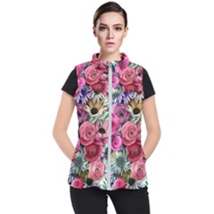 Charming Watercolor Flowers Women s Puffer Vest