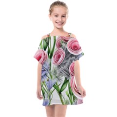 Captivating Coral Blooms Kids  One Piece Chiffon Dress by GardenOfOphir