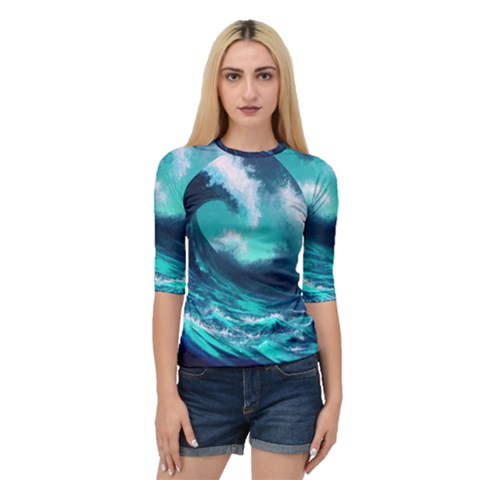 Tsunami Tidal Wave Ocean Waves Sea Nature Water Quarter Sleeve Raglan Tee by Ravend