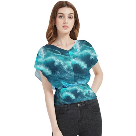 Thunderstorm Tsunami Tidal Wave Ocean Waves Sea Butterfly Chiffon Blouse by Ravend