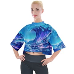 Tsunami Tidal Wave Ocean Waves Sea Nature Water Blue Mock Neck Tee by Ravend