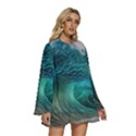 Tsunami Waves Ocean Sea Water Rough Seas 2 Round Neck Long Sleeve Bohemian Style Chiffon Mini Dress View3