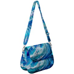 Tsunami Waves Ocean Sea Nautical Nature Water Painting Saddle Handbag by Ravend