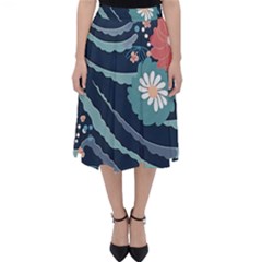 Waves Flowers Pattern Water Floral Minimalist Classic Midi Skirt