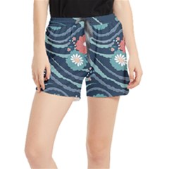 Waves Flowers Pattern Water Floral Minimalist Women s Runner Shorts by Ravend