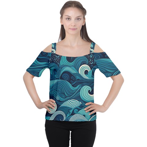 Waves Ocean Sea Abstract Whimsical Abstract Art Cutout Shoulder Tee by Ravend