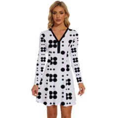 Polka Dot  Svg Long Sleeve Deep V Mini Dress 