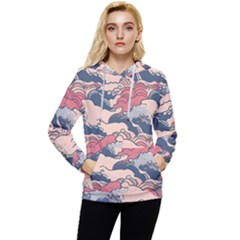 Waves Ocean Sea Water Pattern Rough Seas Women s Lightweight Drawstring Hoodie