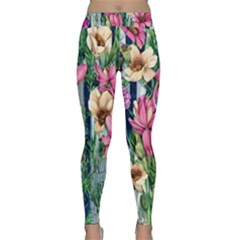 Big And Bright Watercolor Flowers Classic Yoga Leggings by GardenOfOphir