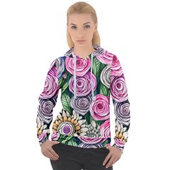 Breathtaking Bright Brilliant Watercolor Flowers Women s Overhead Hoodie by GardenOfOphir