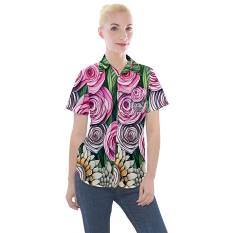 Breathtaking Bright Brilliant Watercolor Flowers Women s Short Sleeve Pocket Shirt by GardenOfOphir