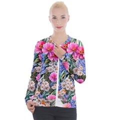 Bountiful Watercolor Flowers Casual Zip Up Jacket by GardenOfOphir