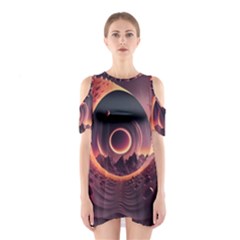 Ai Generated Swirl Space Design Fractal Light 3d Art Shoulder Cutout One Piece Dress by Ravend