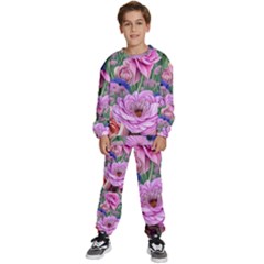 Broken And Budding Watercolor Flowers Kids  Sweatshirt Set