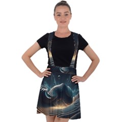 Ai Generated Swirl Space Design Fractal Light Velvet Suspender Skater Skirt by Ravend