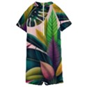 Ai Generated Tropical Leaves Foliage Wallpaper Kids  Boyleg Half Suit Swimwear View2