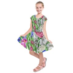 Celestial And Charming Florals Kids  Short Sleeve Dress by GardenOfOphir