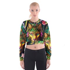 Ai Generated Paisley Pattern Feline Floral Cropped Sweatshirt by Ravend