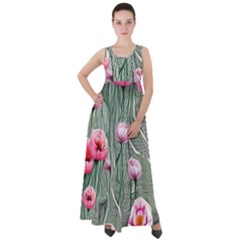 Pure And Radiant Watercolor Flowers Empire Waist Velour Maxi Dress by GardenOfOphir