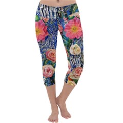 Captivating Watercolor Flowers Capri Yoga Leggings by GardenOfOphir