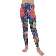 Captivating Watercolor Flowers Kids  Lightweight Velour Leggings by GardenOfOphir