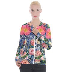 Captivating Watercolor Flowers Casual Zip Up Jacket by GardenOfOphir