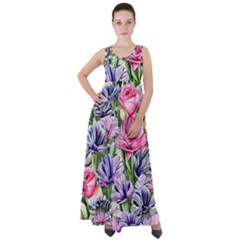 Majestic Watercolor Flowers Empire Waist Velour Maxi Dress by GardenOfOphir