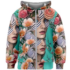 Whimsy Lady Combined Watercolor Flowers Kids  Zipper Hoodie Without Drawstring by GardenOfOphir