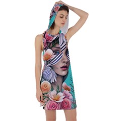 Whimsy Lady Combined Watercolor Flowers Racer Back Hoodie Dress by GardenOfOphir