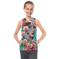 Whimsy Lady Combined Watercolor Flowers Kids  Sleeveless Hoodie by GardenOfOphir