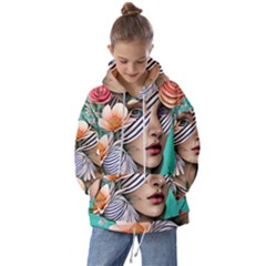 Whimsy Lady Combined Watercolor Flowers Kids  Oversized Hoodie by GardenOfOphir