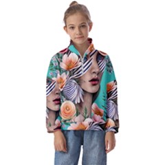 Whimsy Lady Combined Watercolor Flowers Kids  Half Zip Hoodie