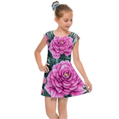 Color-infused Watercolor Flowers Kids  Cap Sleeve Dress by GardenOfOphir