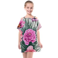 Color-infused Watercolor Flowers Kids  One Piece Chiffon Dress by GardenOfOphir