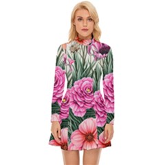 Color-infused Watercolor Flowers Long Sleeve Velour Longline Dress by GardenOfOphir