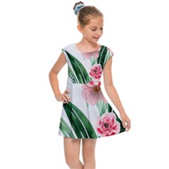 Chic Watercolor Flowers Kids  Cap Sleeve Dress