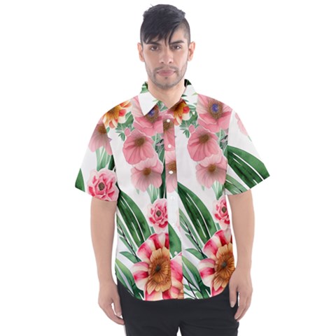 Chic Watercolor Flowers Men s Short Sleeve Shirt by GardenOfOphir